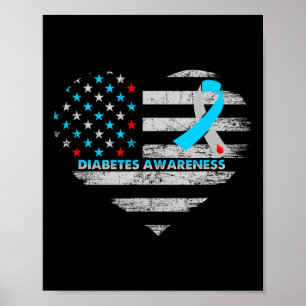 Poster Drapeau Usa Sensibilisation au diabète Coeur Souti