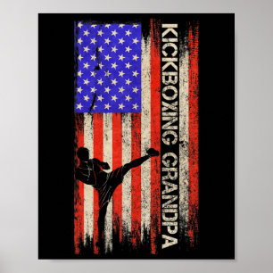 Poster Drapeau Usa Vintage Combattant De Mma Kickboxing P