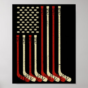 Poster Drapeau Usa Vintage Hockey Sur Glace - Drôle États