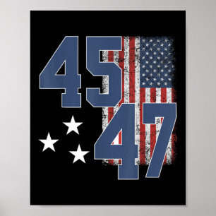 Poster Drapeau Vintage américain du président Trump 45 47