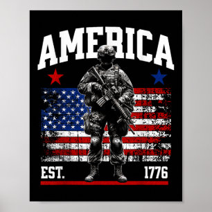 Poster Drapeau Vintage Américain Patriotique 1776 4 Juill