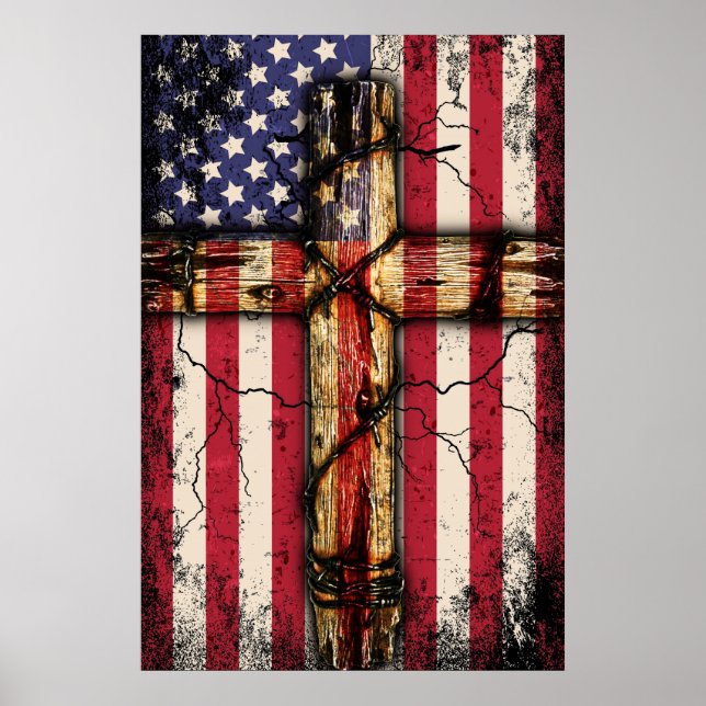 Poster Drapeau vintage déprimé USA Christian (Devant)