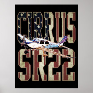 Poster Drapeau vintage des États-Unis d'avion Cirrus SR22