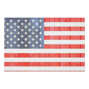Poster Drapeau vintage Patriotique USA sur la clôture en