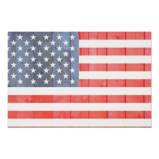 Poster Drapeau vintage Patriotique USA sur la clôture en  (Devant)