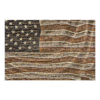 Poster Drapeau vintage Patriotique USA sur mur de pierre