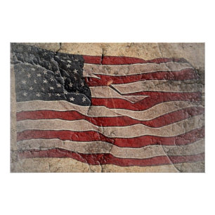 Poster Drapeau vintage Patriotique USA sur mur de pierre