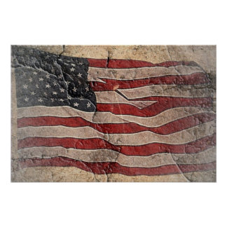 Poster Drapeau vintage Patriotique USA sur mur de pierre