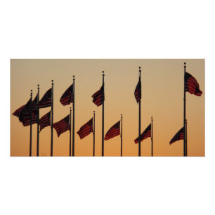 Poster Drapeaux au coucher du soleil American Patriotic U