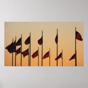 Poster Drapeaux au coucher du soleil I American Patriotic