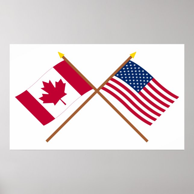 Poster Drapeaux croisés Canada et États-Unis (Devant)