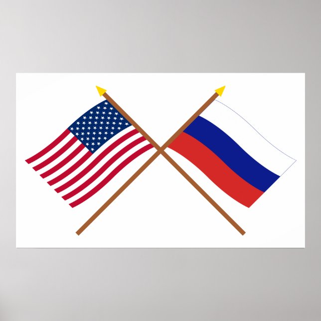 Poster Drapeaux croisés des États-Unis et de la Russie (Devant)