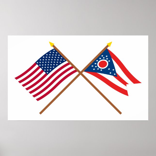 Poster Drapeaux croisés des États-Unis et de l'Ohio (Devant)