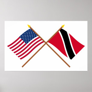 Poster Drapeaux croisés des États-Unis et de Trinité-et-T