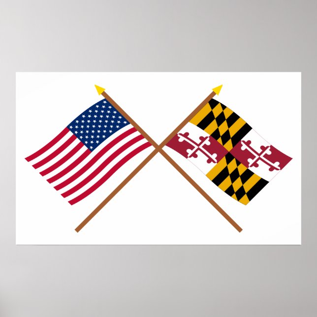 Poster Drapeaux croisés des États-Unis et du Maryland (Devant)