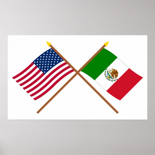 Poster Drapeaux croisés des États-Unis et du Mexique (Devant)