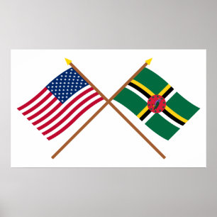 Poster Drapeaux croisés États-Unis et Dominique