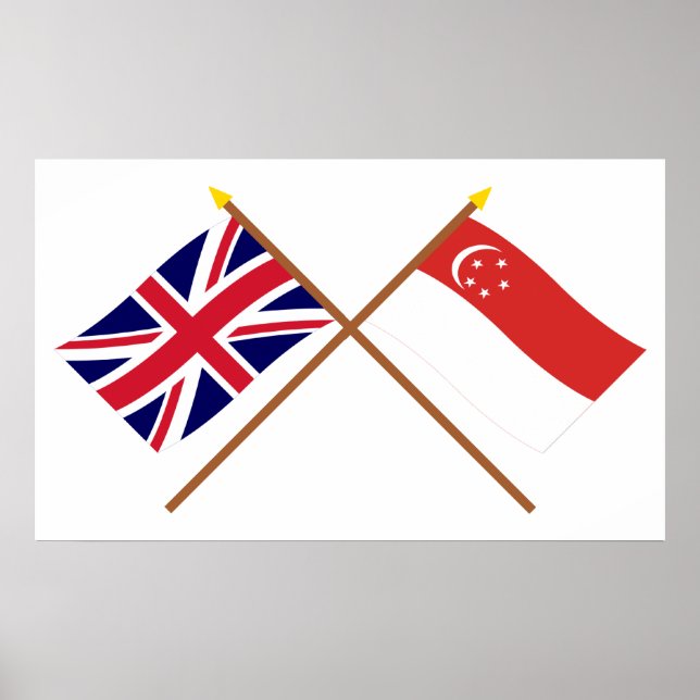 Poster Drapeaux croisés Royaume-Uni et Singapour (Devant)