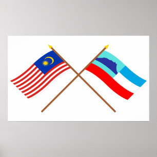 Poster Drapeaux de Malaisie et Sabah traversés