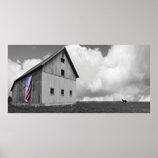Poster Drapeaux de nos agriculteurs - Grange avec drapeau (Devant)