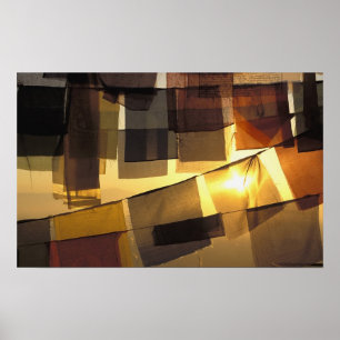 Poster Drapeaux de prière bouddhistes au coucher du solei