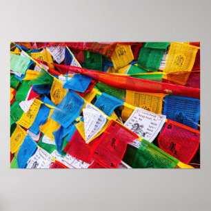 Poster Drapeaux de prière tibétains colorés - Tibet