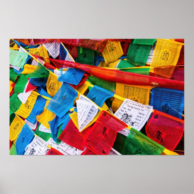 Poster Drapeaux de prière tibétains colorés - Tibet (Devant)
