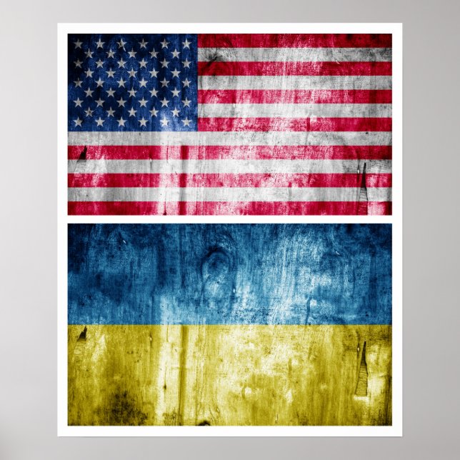 Poster Drapeaux ukrainiens et américains (Devant)
