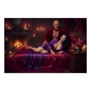 Poster Drapez de velours violet et cramoisi désir