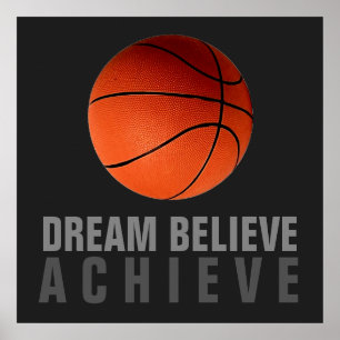 Poster Dream Believe Atteindre Grey Orange Basketball