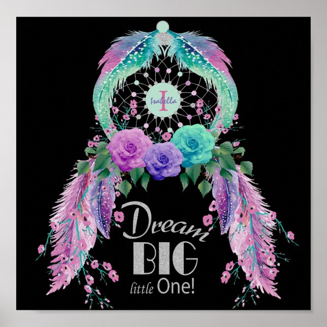 Poster Dream Big Little One avec do-it-yourself Monogramm (Devant)