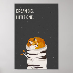 Poster "Dream Big Little One" Cute Fox & Moon Art Kids
