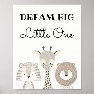 Poster Dream Big Little One Jungle Safari Nursery Art