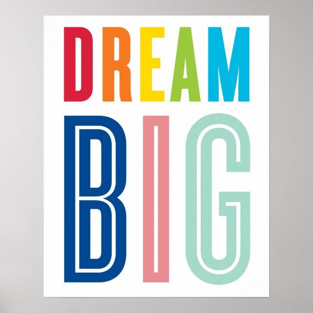 Poster DREAM BIG QUOTE typographie moderne couleurs vives (Devant)