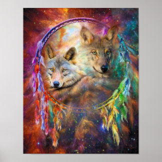 Poster Dream Catcher - Spirit Wolves Art Poster/Imprimer