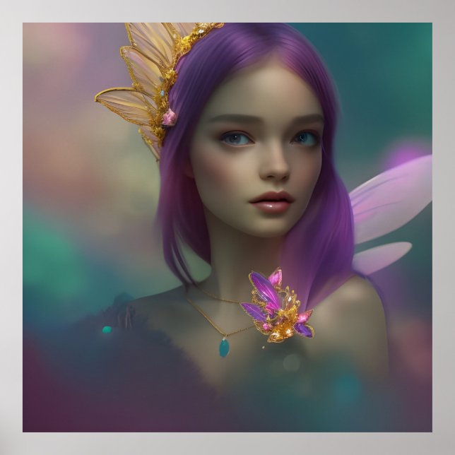 Poster Dream imaginaire Sweet Fairy Girl rose violet Post (Devant)