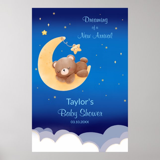 Poster Dreaming Of A New Arrival Teddy Bear Baby Shower (Devant)