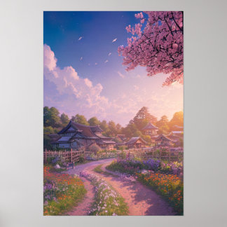 Poster Dreamy Dusk : Un paysage de campagne serein