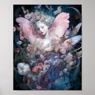 Poster Dreamy Fairy Girl Rose Blue Imaginaire Art
