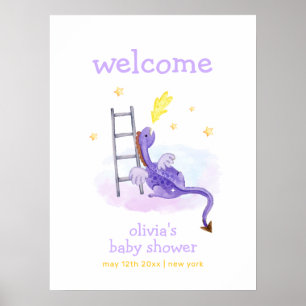 Poster Dreamy Fairytale Dragon Stars Baby shower Bienvenu