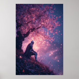 Poster Dreamy Knight Under Cherry Blossoms