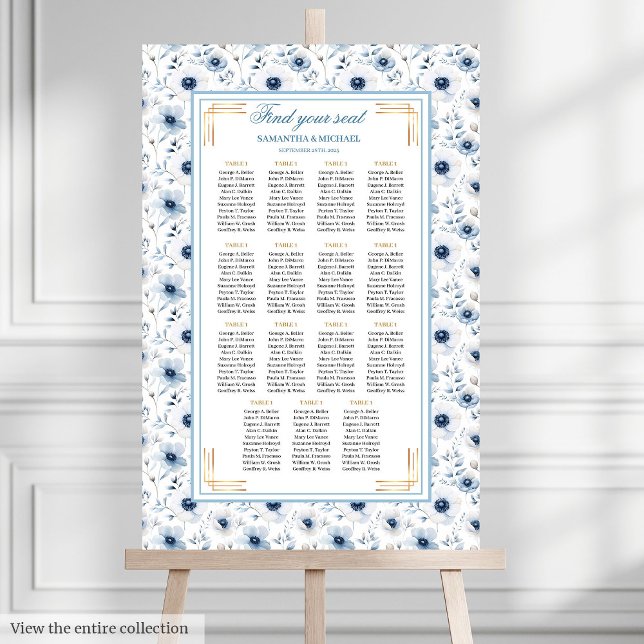 Poster Dreamy Pastel Blue Gold Aquarelle de siège (Dreamy Pastel Blue Gold Watercolor Seating Chart)