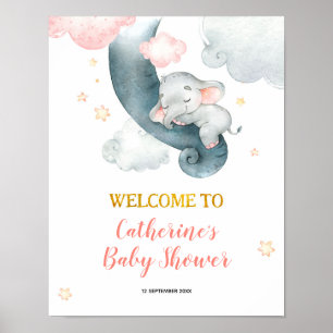 Poster Dreamy Stars Elephant Girl Baby shower