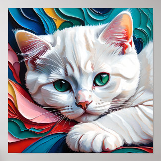 Poster Dreamy White Kitten – Soft Pastel Abstract Cat Art