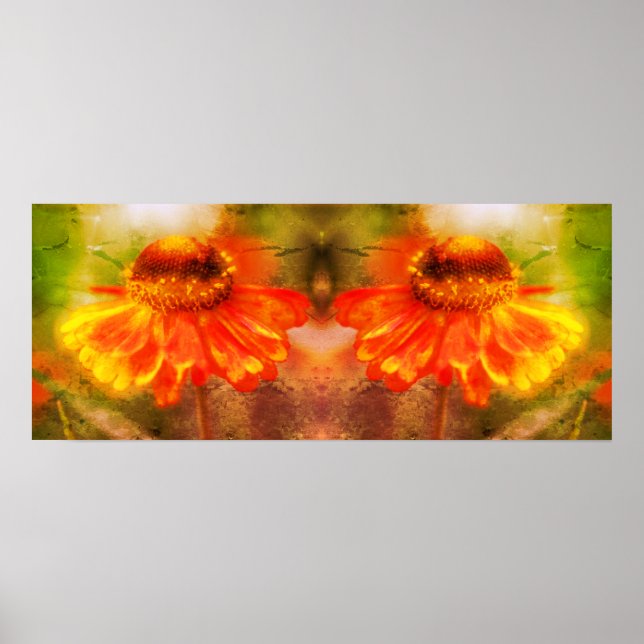 Poster Dreamy Zinnia Flower Distressed Miroir Abstrait (Devant)