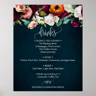 Poster Drinks Menu sign Wine Navy Wedding Eucalyptus