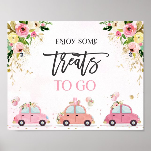 Poster Drive By Baby shower Treat Favoriser Sign rose Flo (Devant)