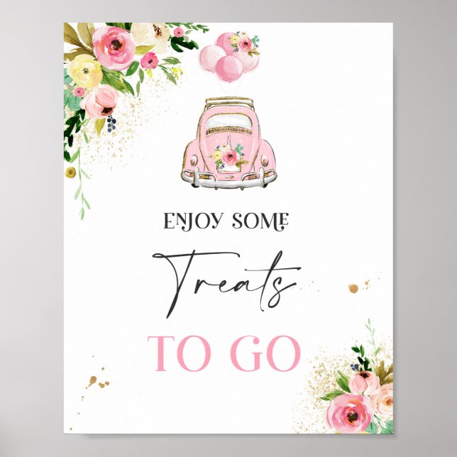 Poster Drive By Baby shower Treat Favoriser Sign rose Flo (Devant)