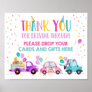 Poster Drive By Birthday Party Girl Signe Cartes et cadea