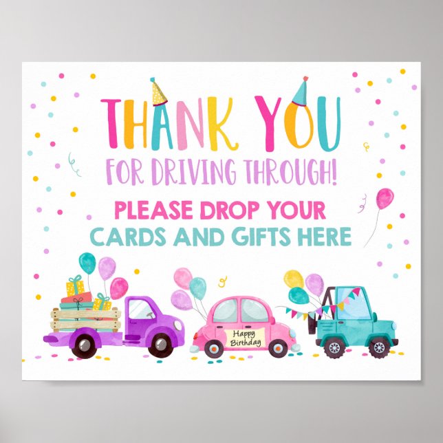 Poster Drive By Birthday Party Girl Signe Cartes et cadea (Devant)